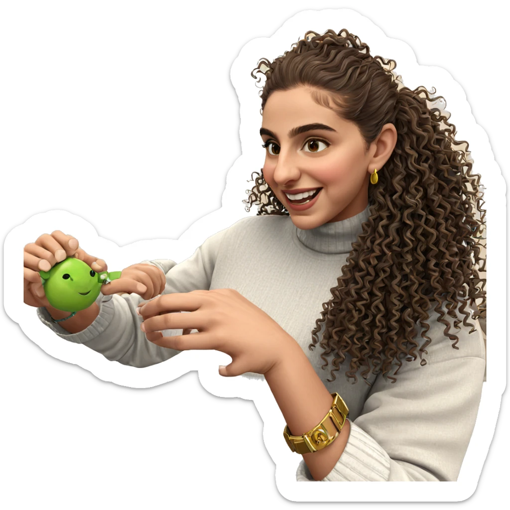 smiling girl with curly hair sticker