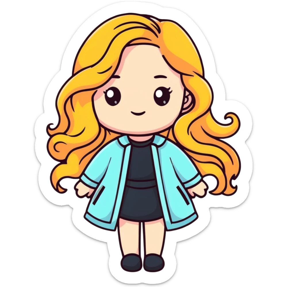 Stylish girl with long flowing wavy hair in fashionable outfit sticker