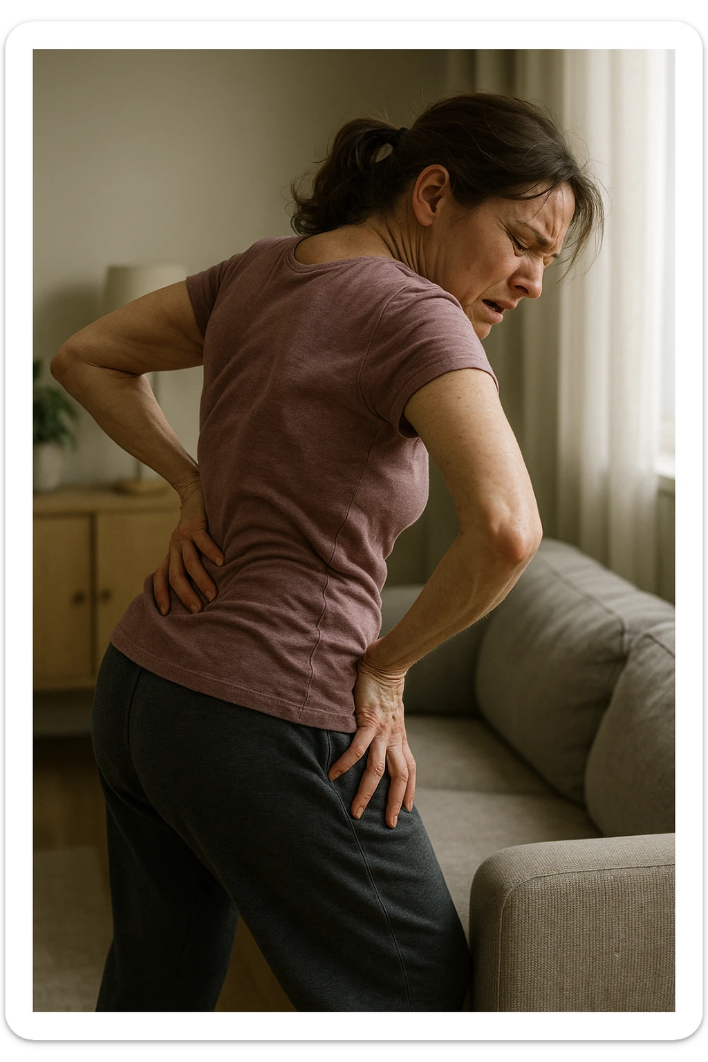 Donna con scoliosi dolorante perchè non ha mobilità a causa di essa sticker