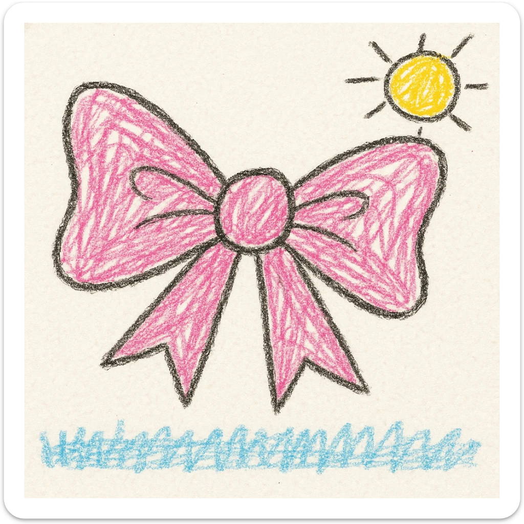 pink gothic bow, children doodle style, playful and simple, hand drawn sticker