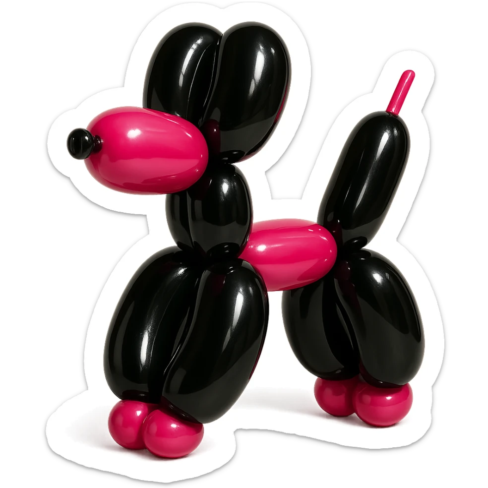 gothic bouquet, shiny, inflated look, playful, exaggerated features, black and pink sticker