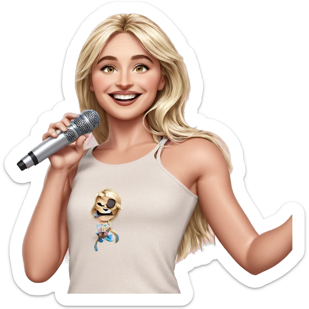 smiling girl with microphone sticker