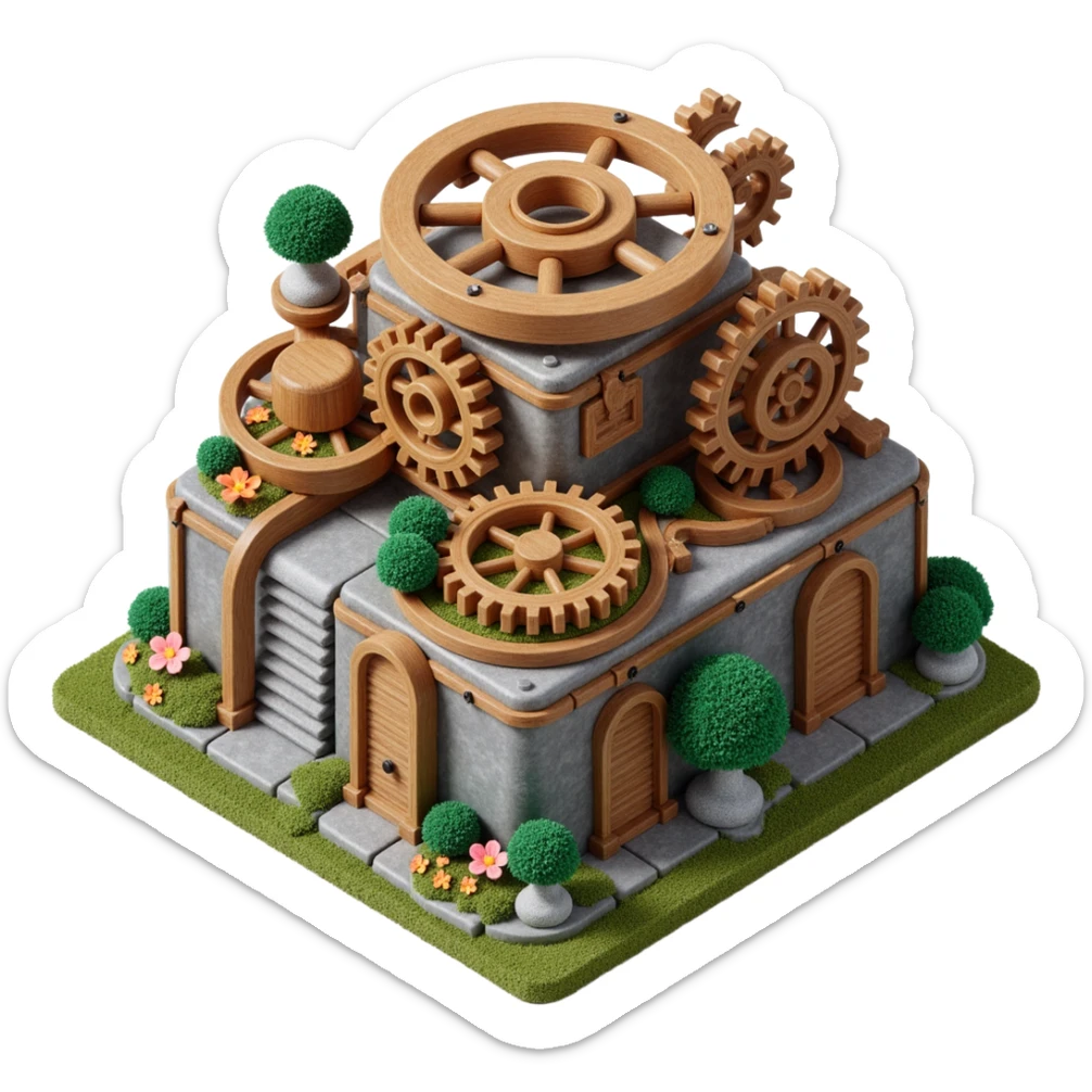 a complex arrangement of gears and cogs, skeuomorphism style, detailed, realistic textures sticker