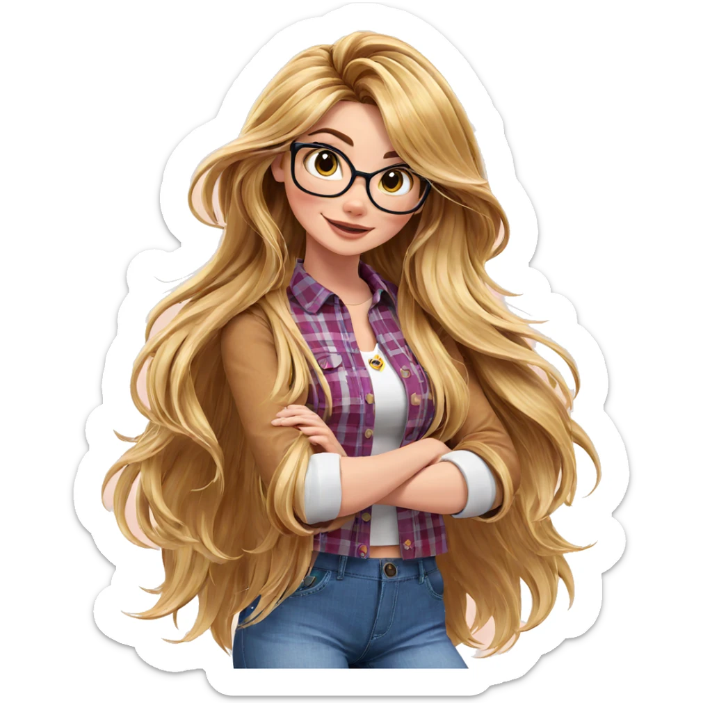 smiling girl with long hair sticker