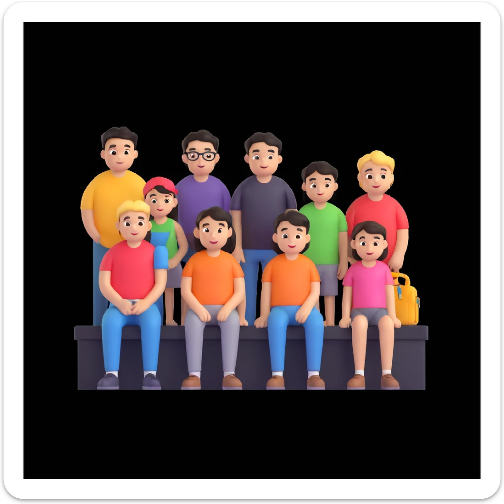 depict 8 people, 5 of which are girls and 4 are boys sticker