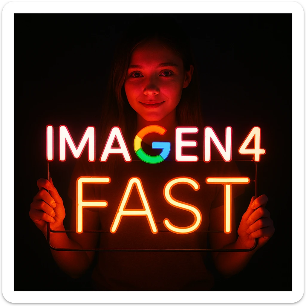 make a girl holding this sign, but sign in made of neon, also add fast below the sign sticker