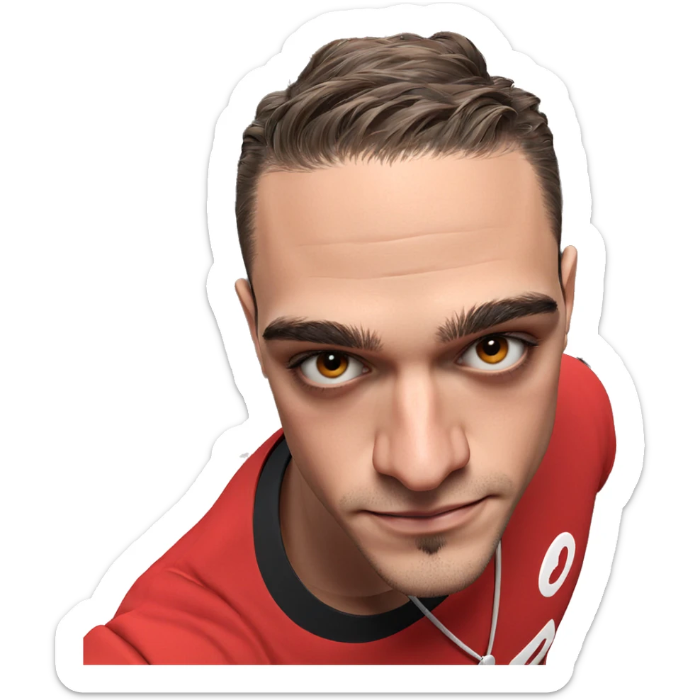 male portrait in red shirt sticker