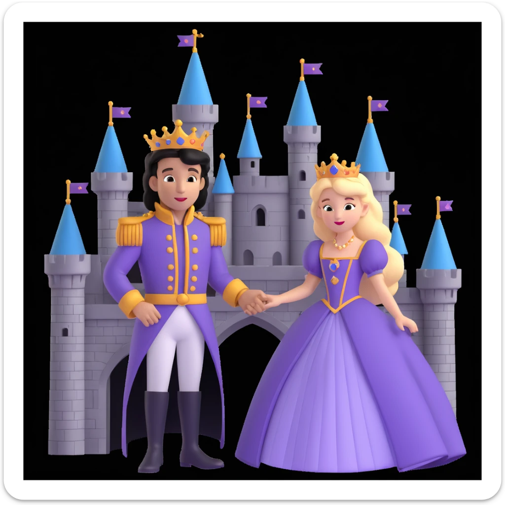 prince and princess disny dress close up photo in castle sticker