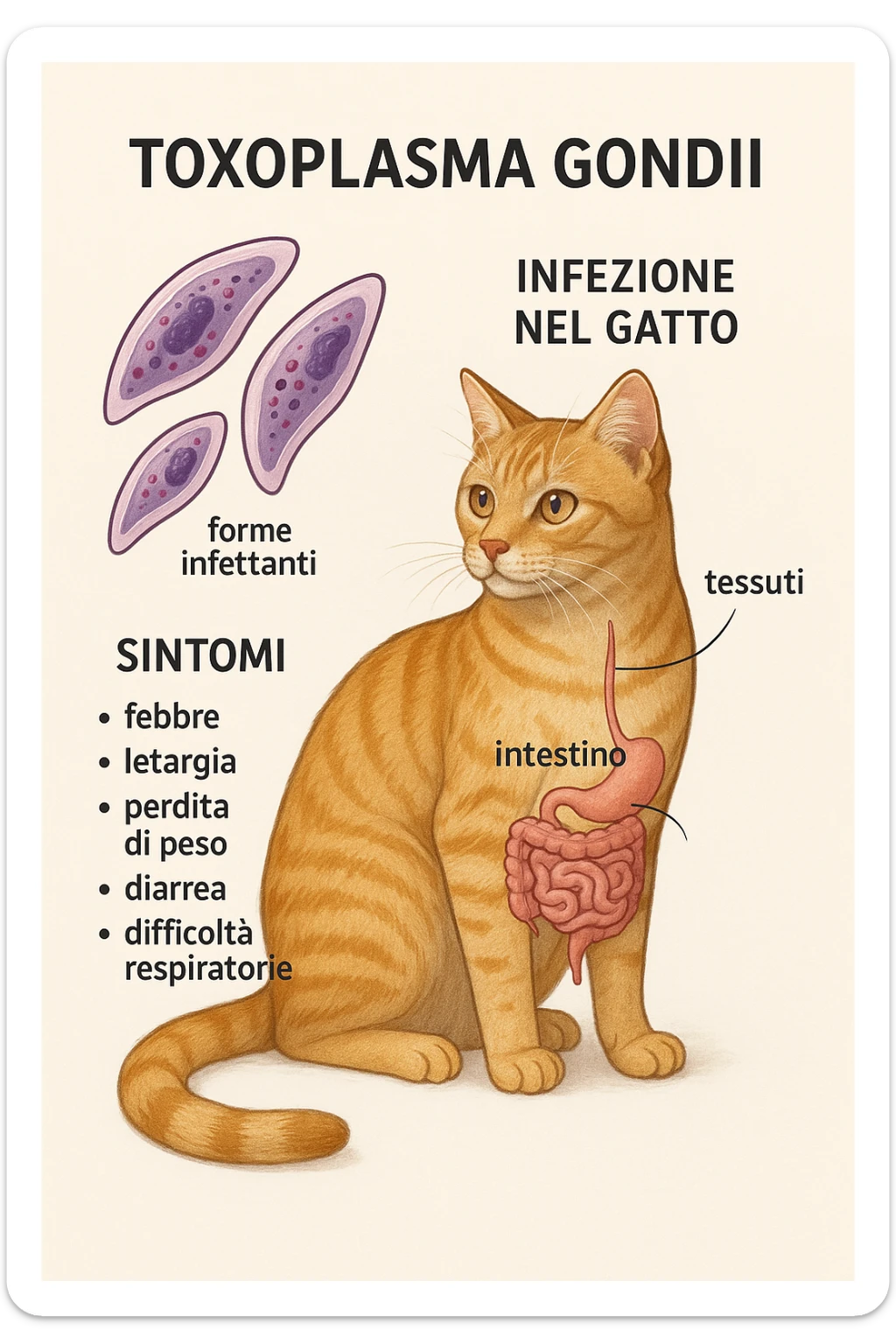 Toxoplasma gondii, infetta gatto in italiano con sintomi e anatomia sticker