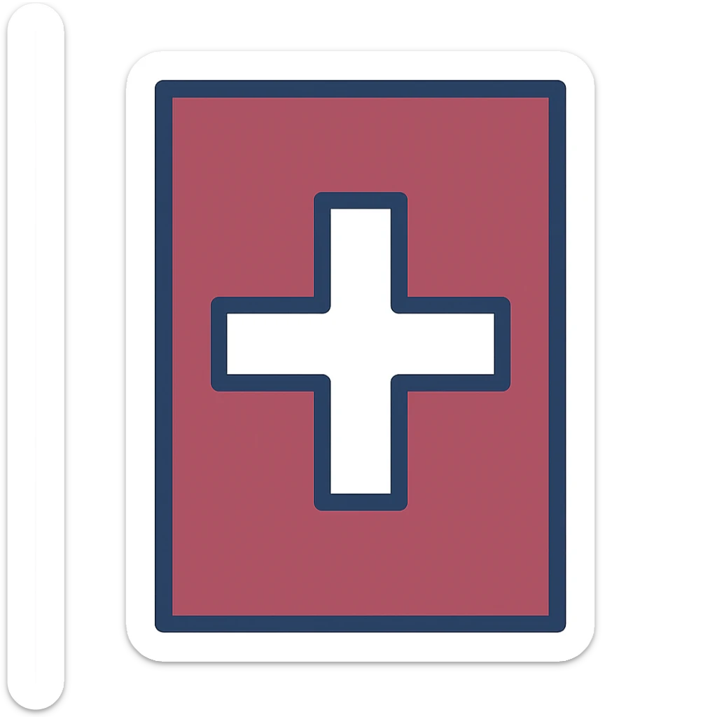 maroon rectangle with a white cross in the middle, flat style sticker