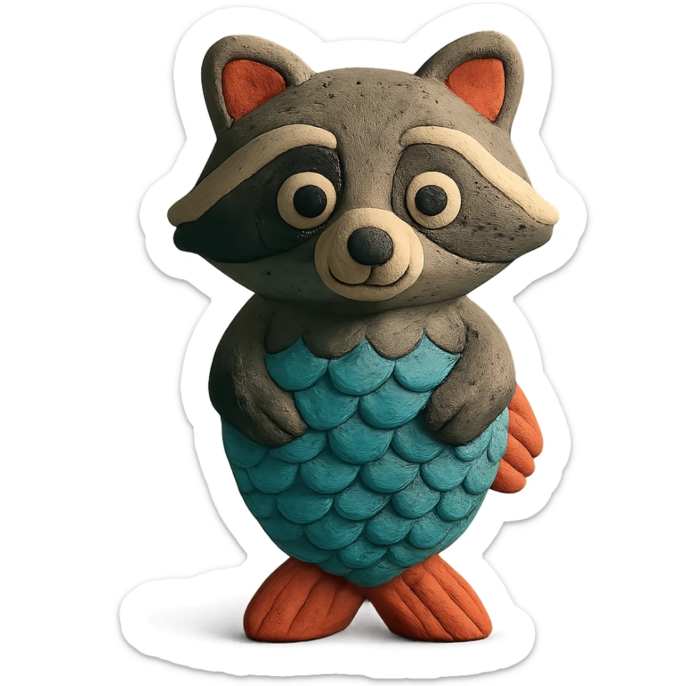 cute raccoon with fish scales and fins sticker