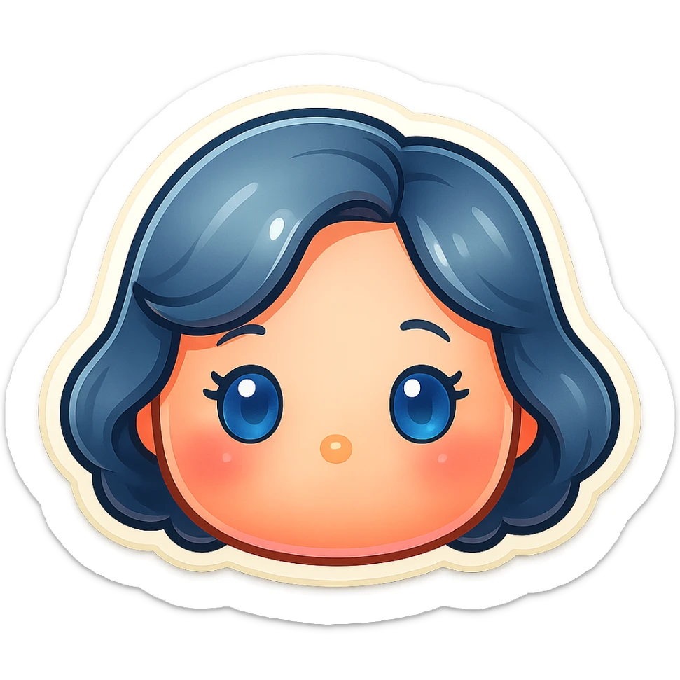 Make the tone of the hair cooler with more blue-grey hues, keep plush tsum tsum style, blue eyes, 1940s bob hairstyle, no body, no mouth, and remove the background. sticker