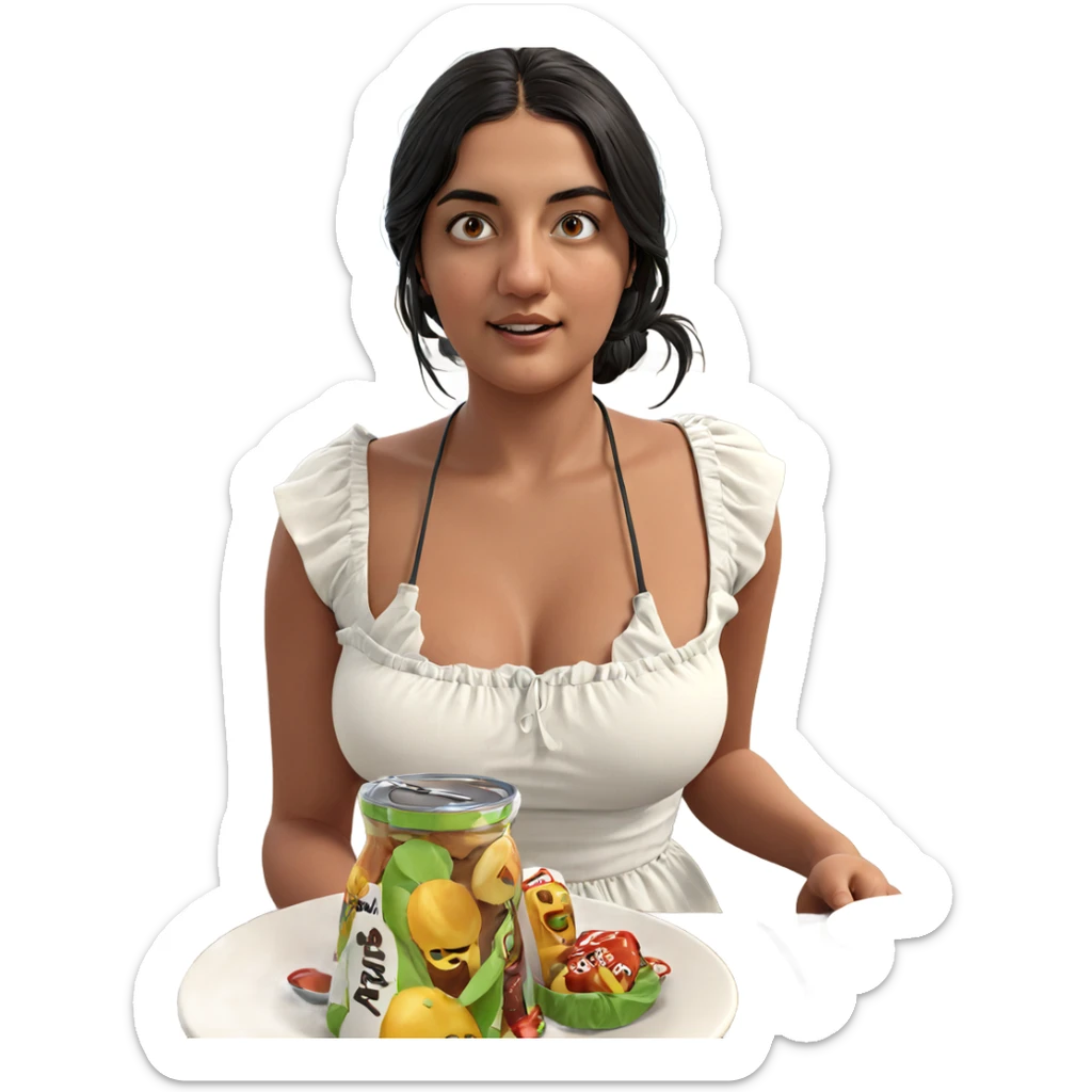 sitting girl with food indoors sticker