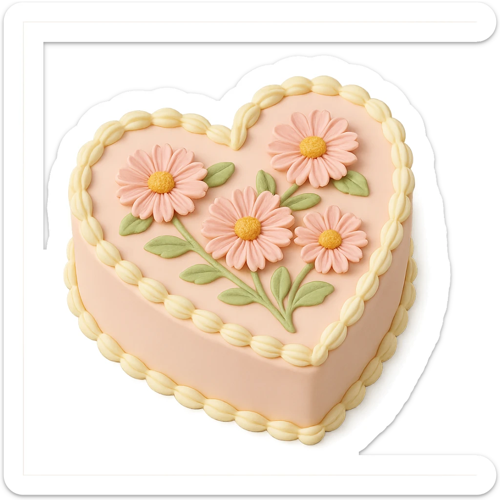 heart-shaped fondant cake with piped asters sticker