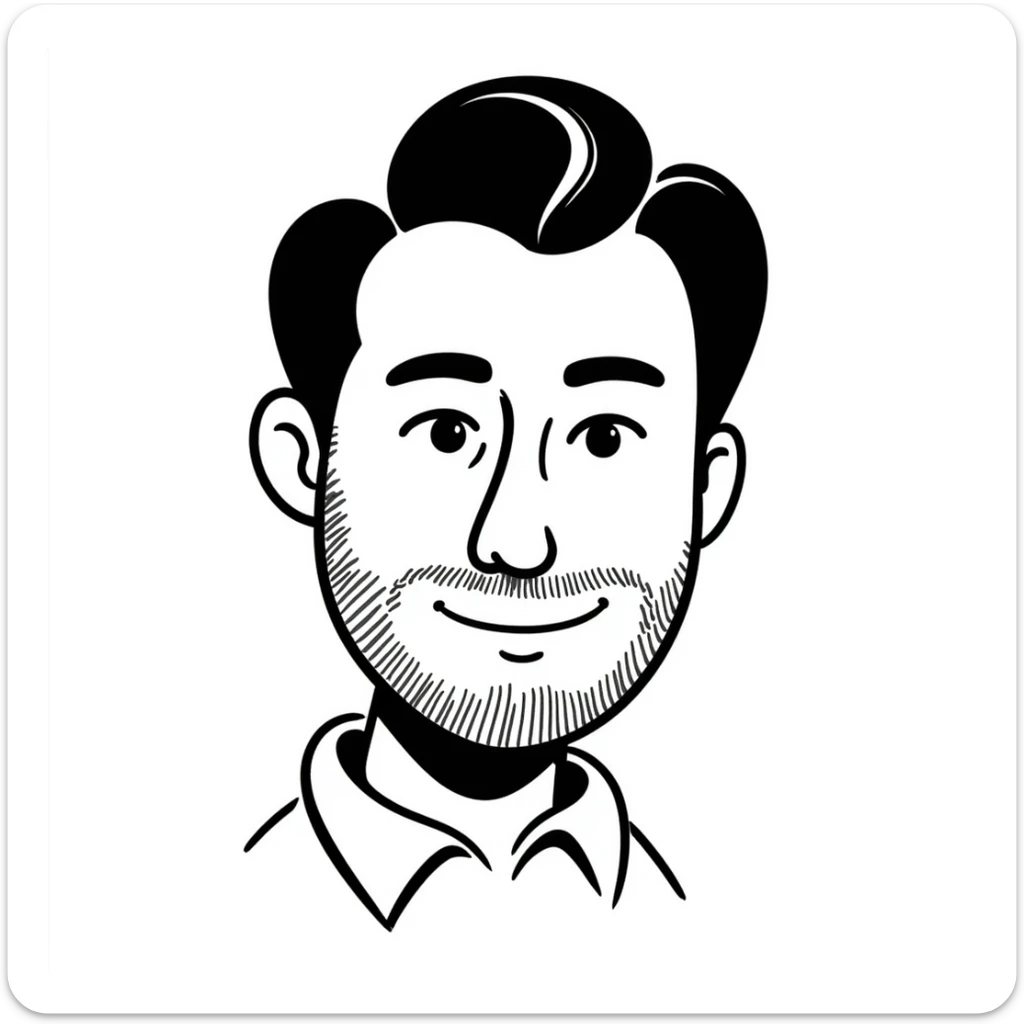 45-year-old man, brunette, hair slicked back, symmetrical facial features, medium nose, strong chin, espagnol beard sticker