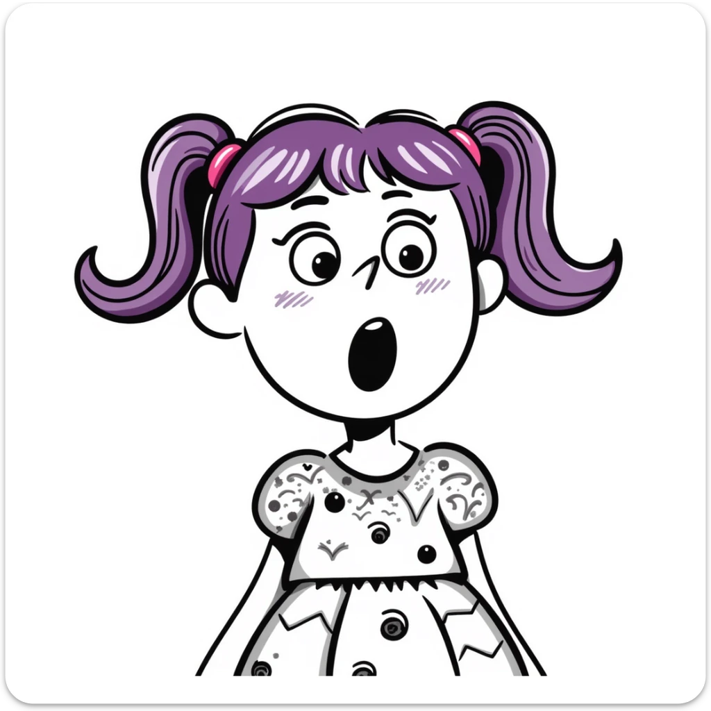 white girl with purple and pink hair, shocked fairy expression sticker