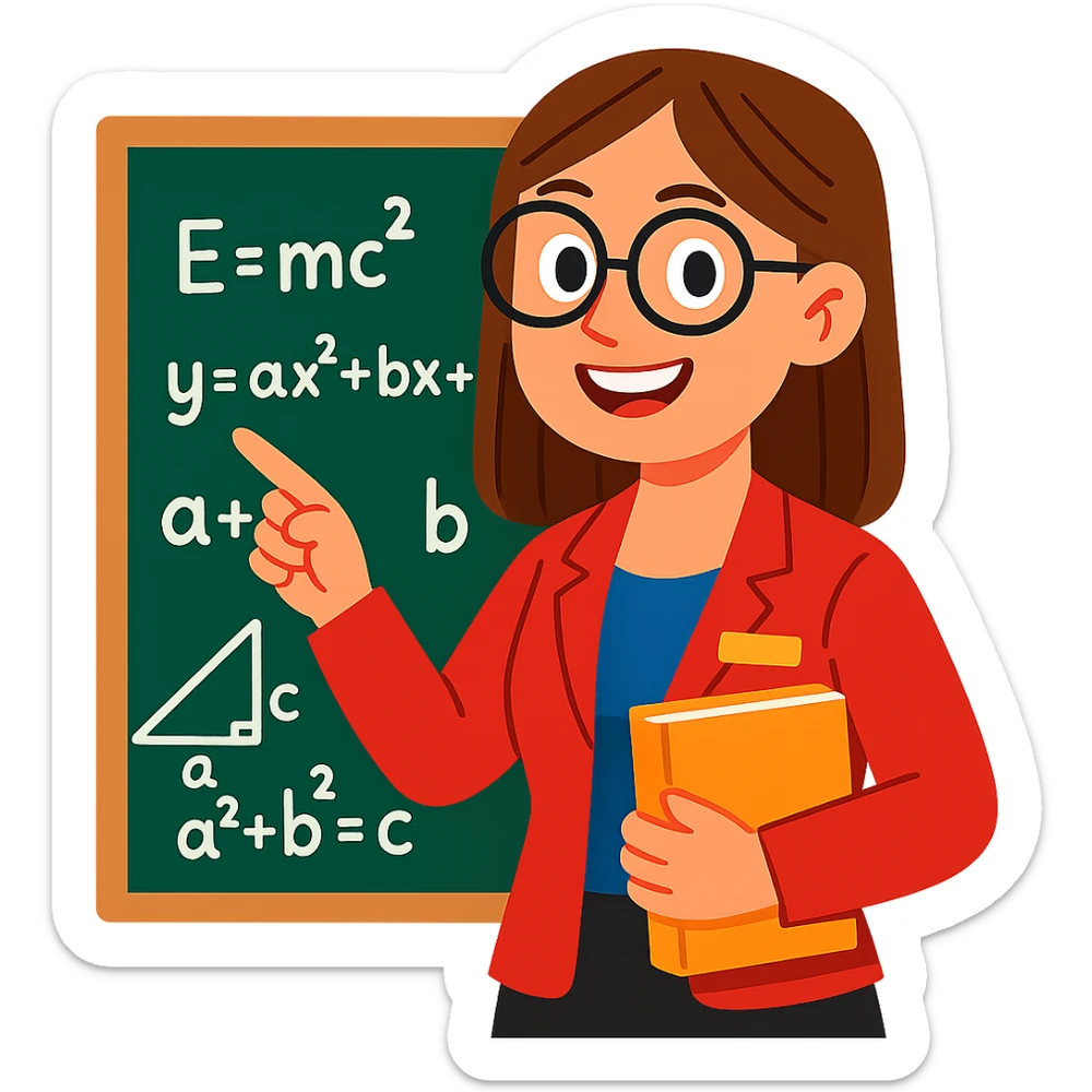 female math teacher, brown straight hair, Caucasian, vibrant toon style sticker