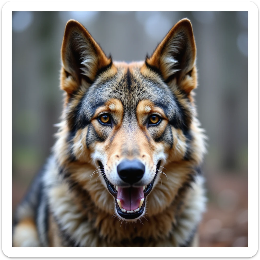 realistic detailed face of an American wolfdog, friendly expression sticker