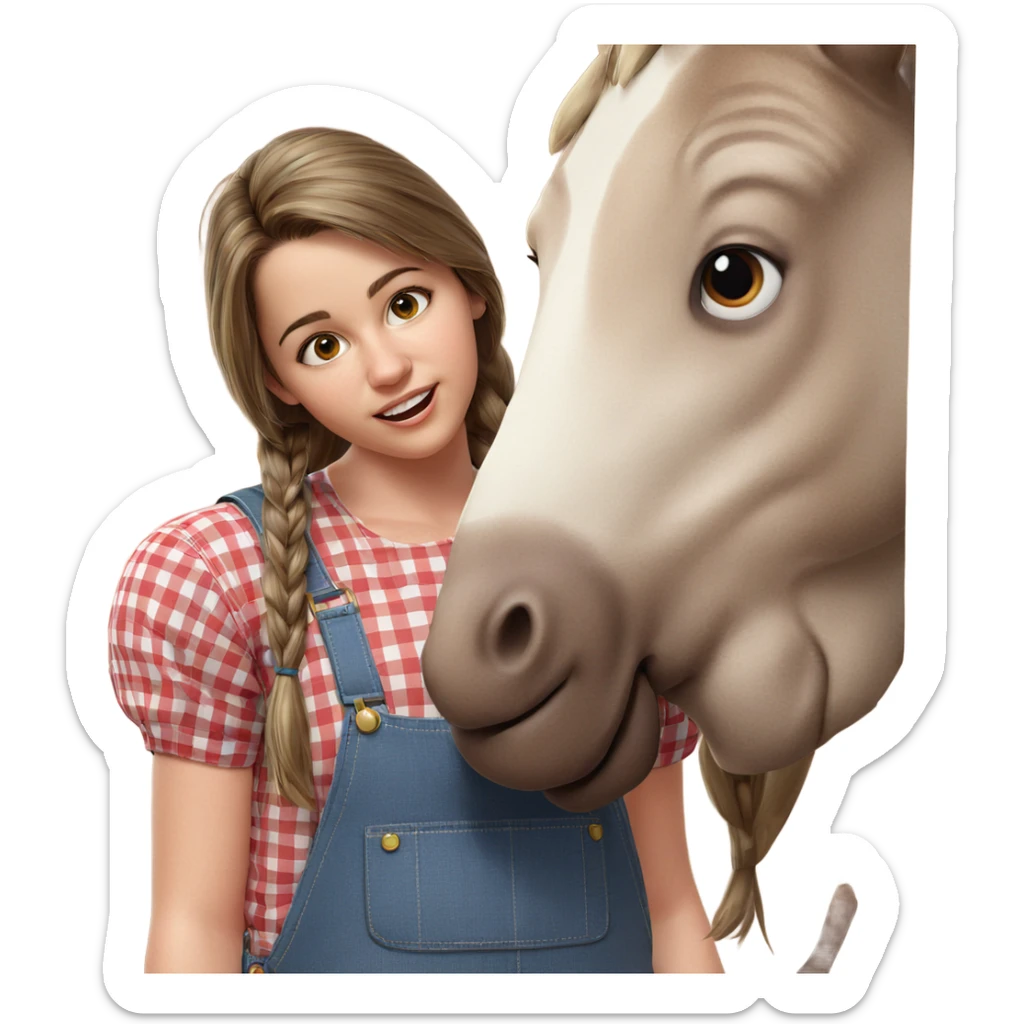 girl in plaid overalls sticker