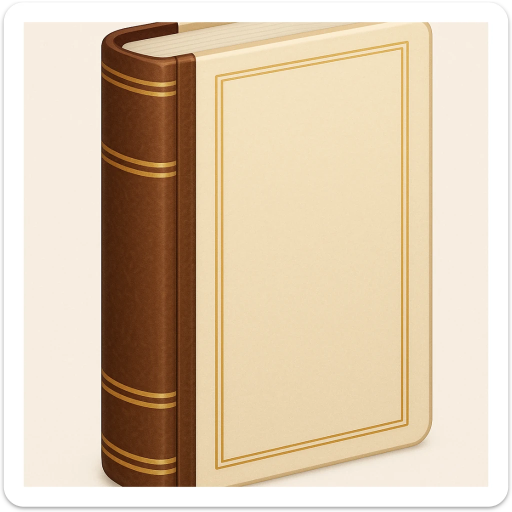 Create an emoji of a classic French book inspired by 'À la recherche du temps perdu' with a cream cover, brown leather spine, gold accents, elegant and minimal design, no text. Maintain a classic and refined look. sticker