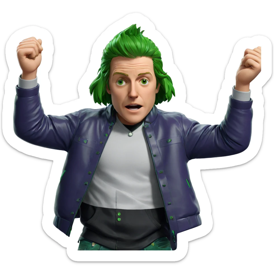 green haired boy in jacket sticker