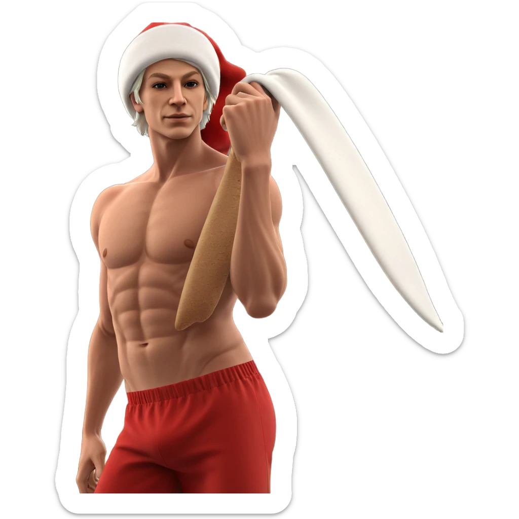 topless boy with santa hat sticker
