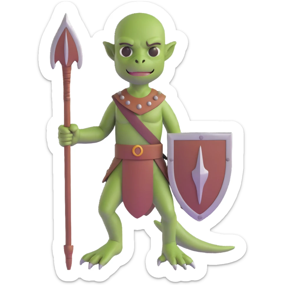 reptilian humanoid troglodyte warrior with spear from Heroes of Might and Magic 3 sticker