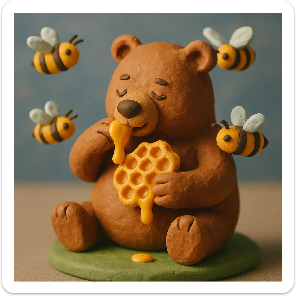 bear eating honeycomb with bees flying around sticker