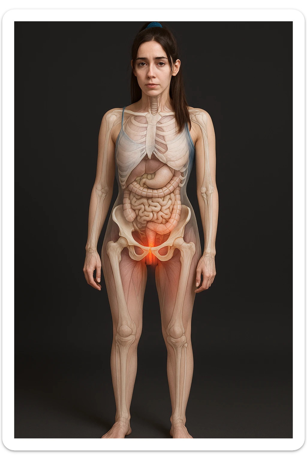 donna con dolore al pavimento pelvico dimagrire in 3D realistica,  immagine anatomica sticker