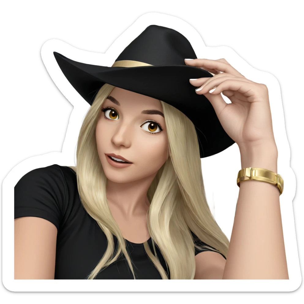 blonde girl with hat sticker