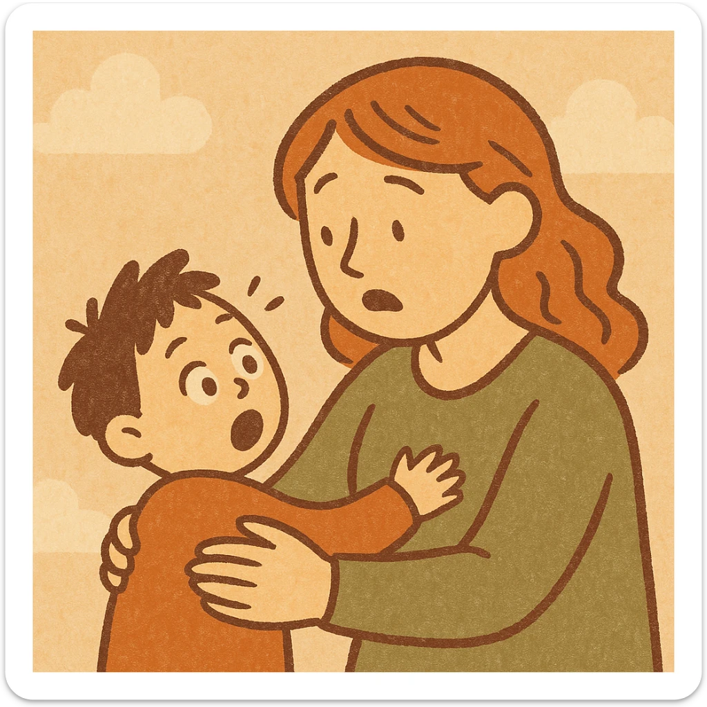 a mother looking at her child with shocked eyes, expressive, emotional, cartoon style sticker