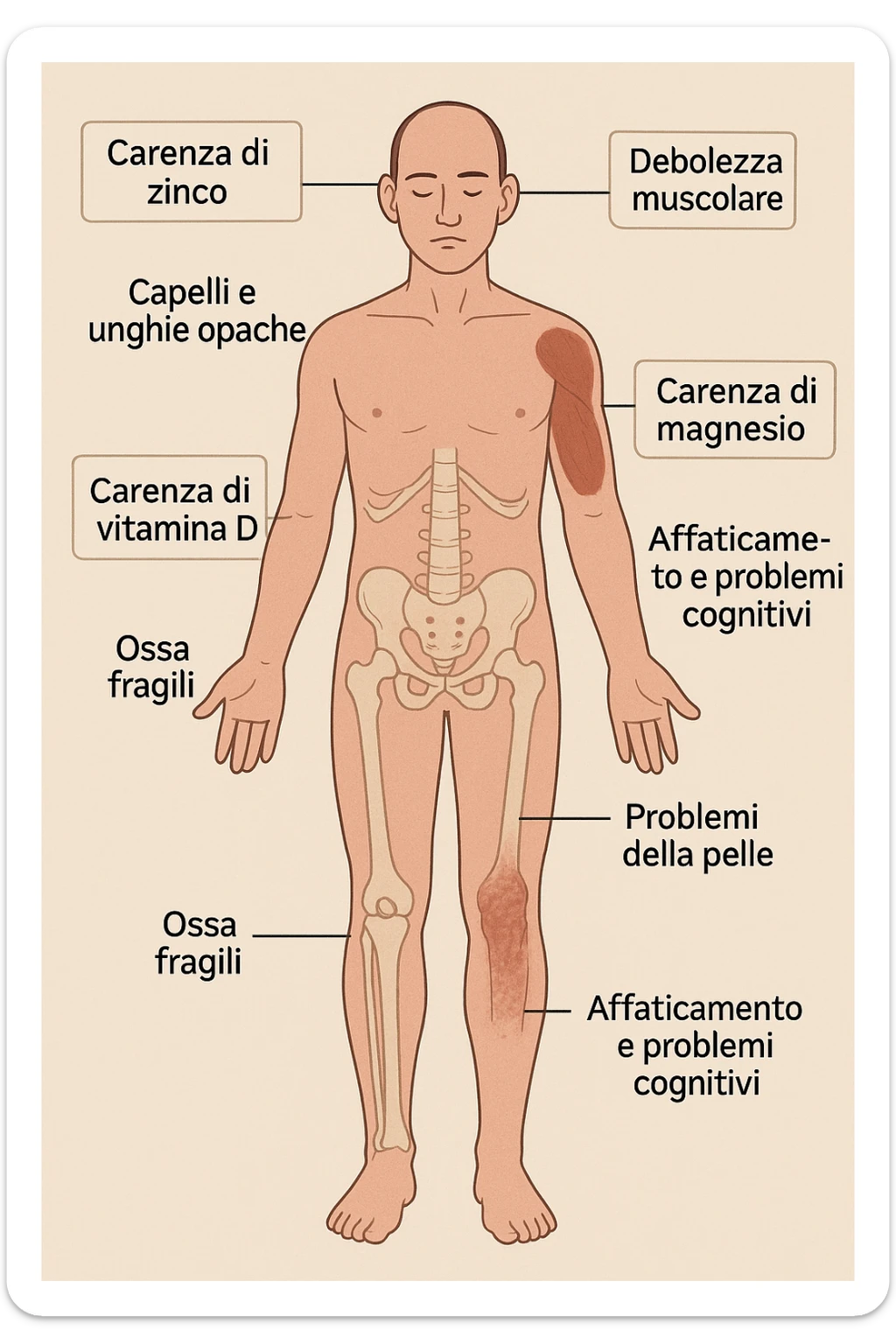 corpo umano in carenza di micronutrienti come zinco, magnesio, vitamina D, folati, in italiano sticker