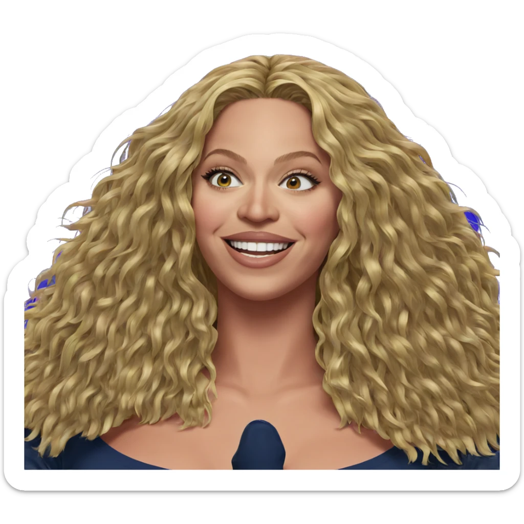 smiling blonde girl on blue sticker