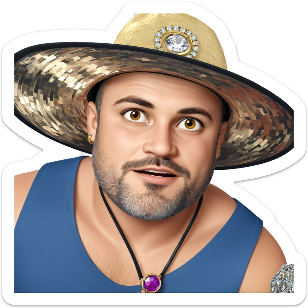 male portrait with jewelry sticker