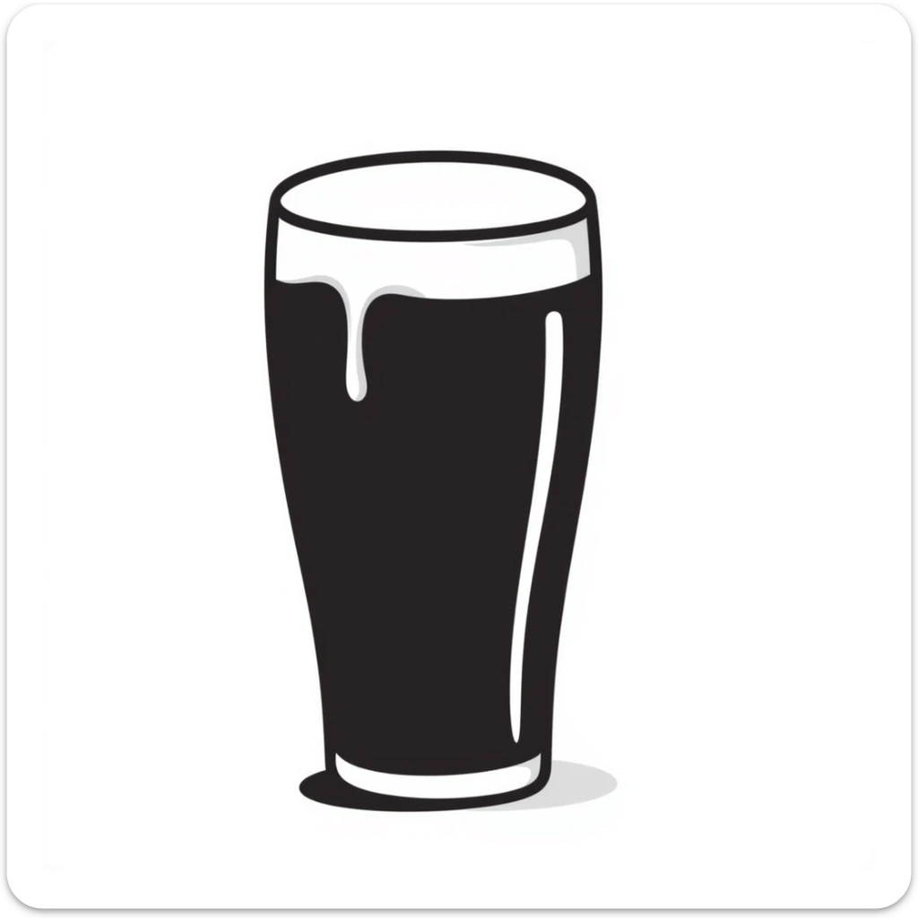 a pint of Guinness beer, dark stout in a classic pint glass with creamy head sticker