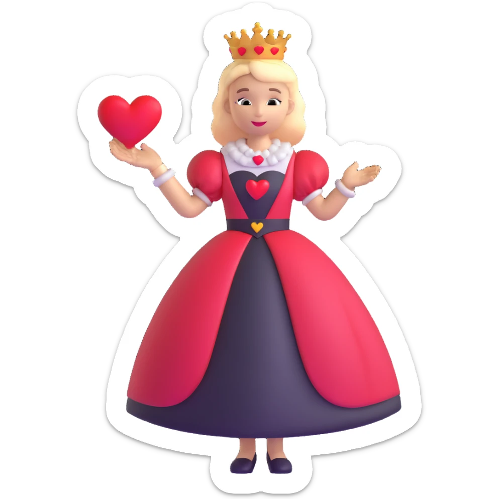 Queen of Hearts from Alice in Wonderland, wearing a red heart-shaped dress sticker
