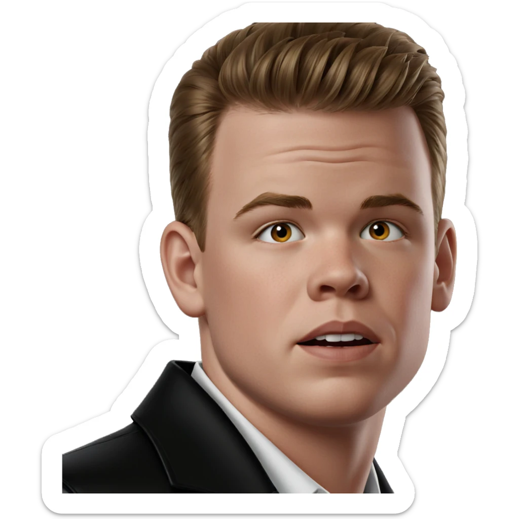 portrait of a boy in white shirt sticker