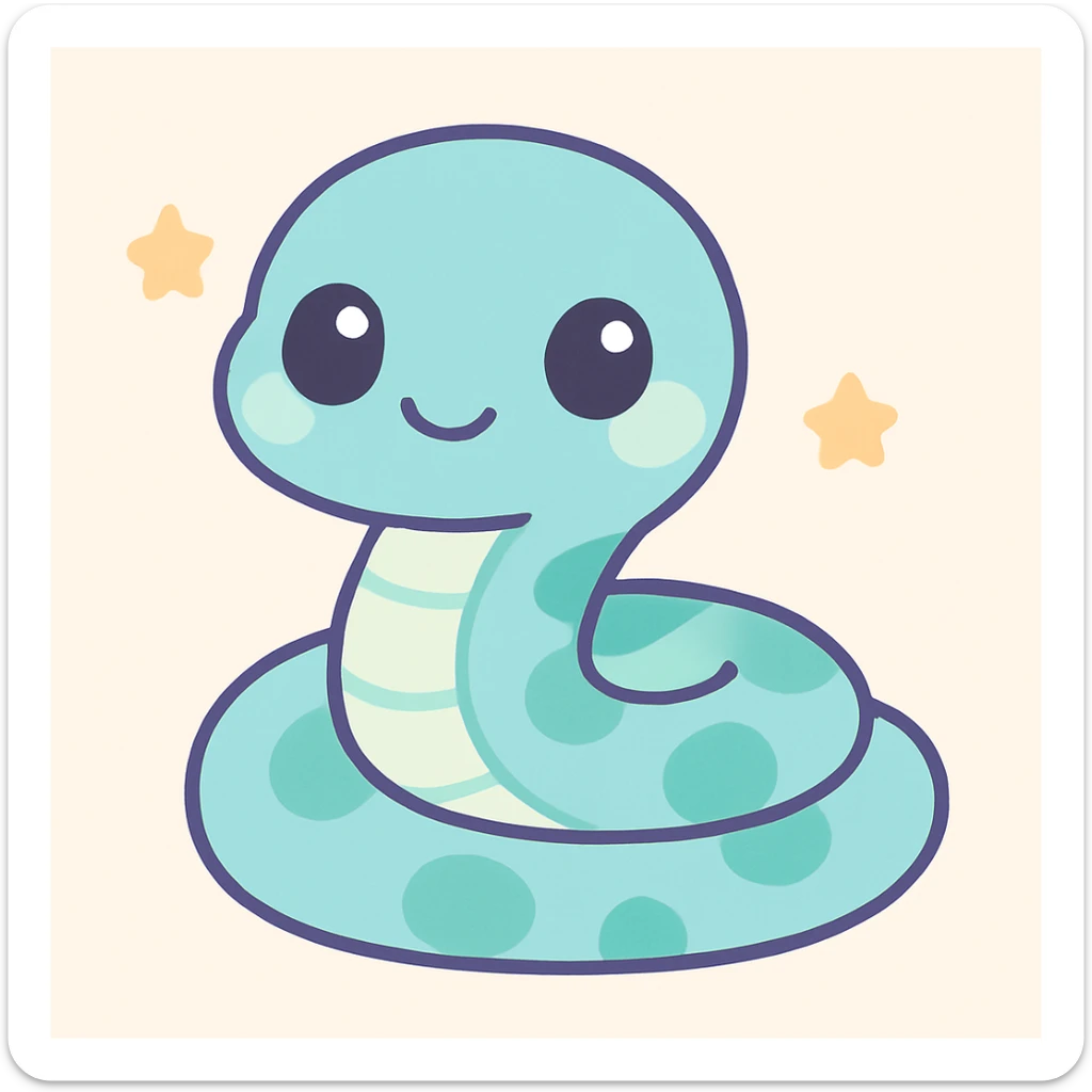 playful baby anaconda with big eyes, kawaii style, adorable, cute expression sticker