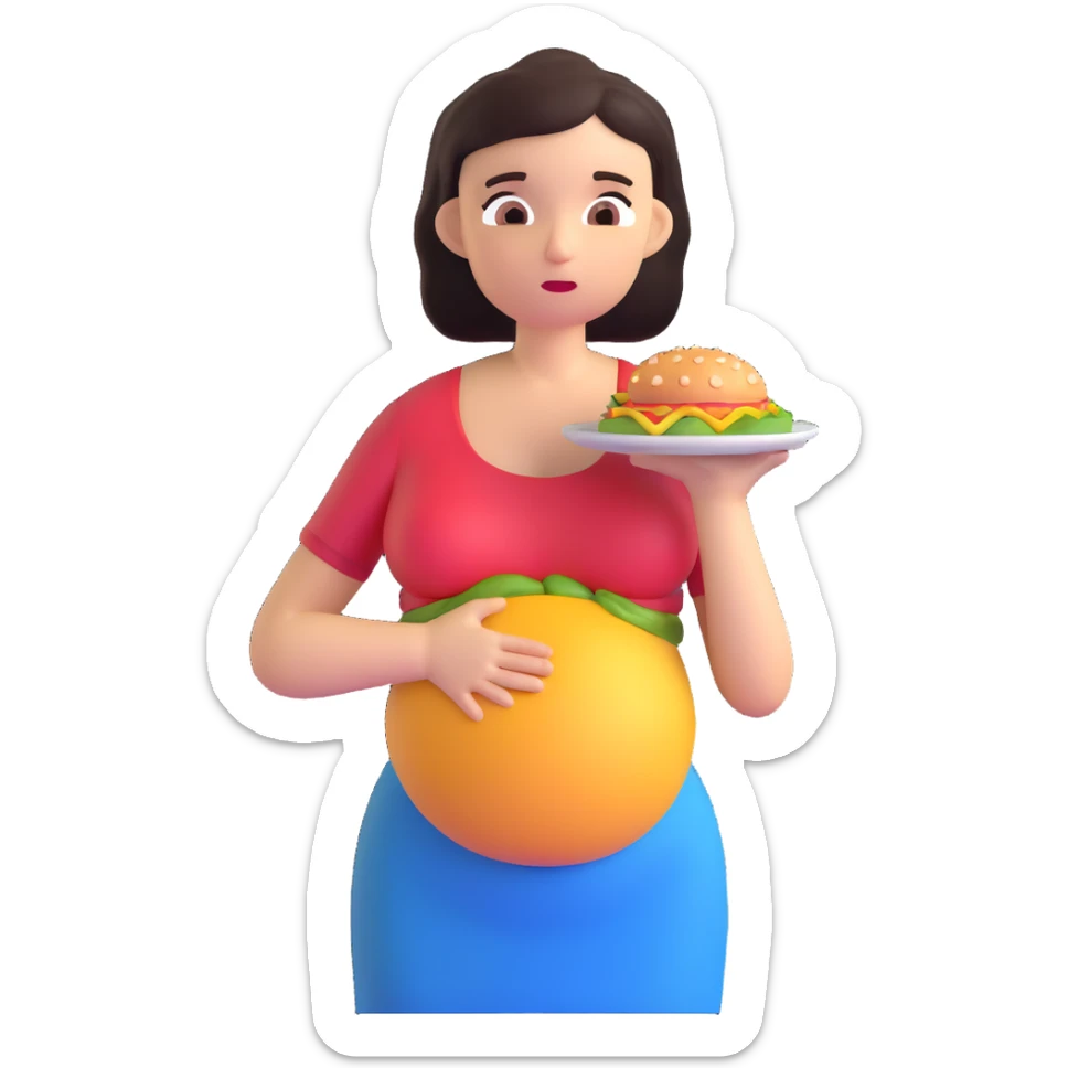 woman holding her stomach and looking at food with longing, expressing hunger sticker