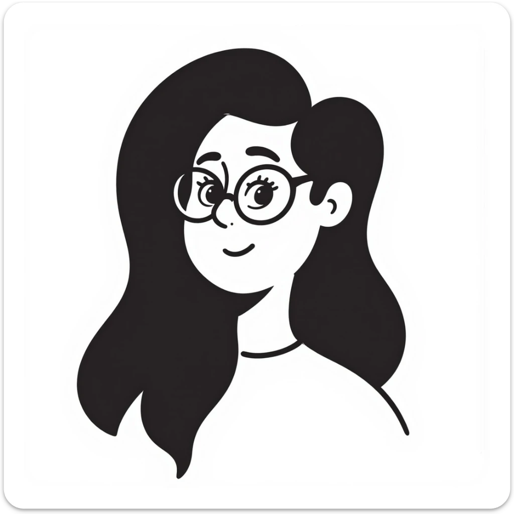 Upper body of Ariel, the Little Mermaid, with black hair and thin round Miu Miu glasses sticker