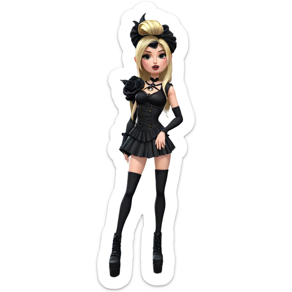 gothic girl in black dress sticker