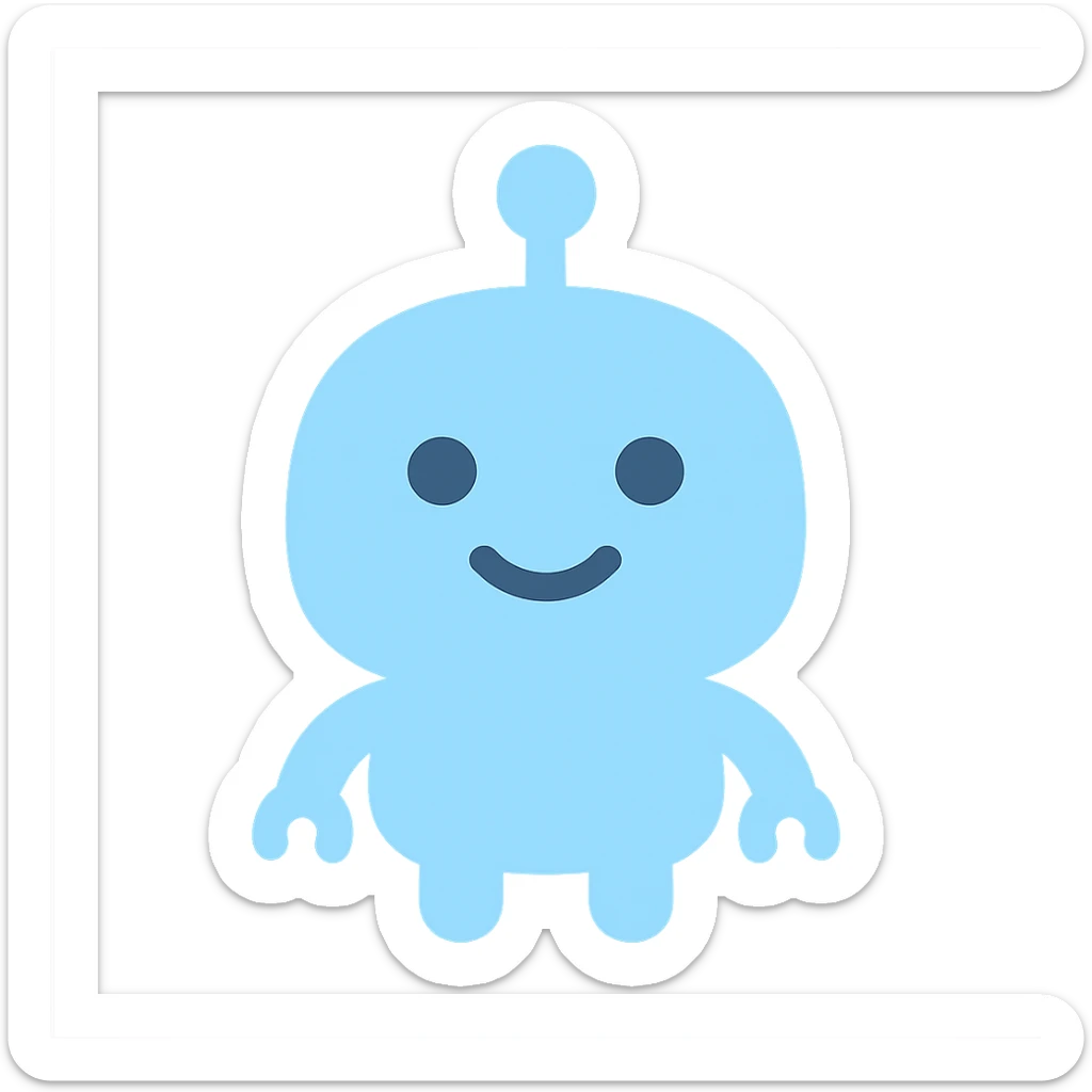 cute robot with round body and smiling face, main color #b0f2f8, color icon style sticker