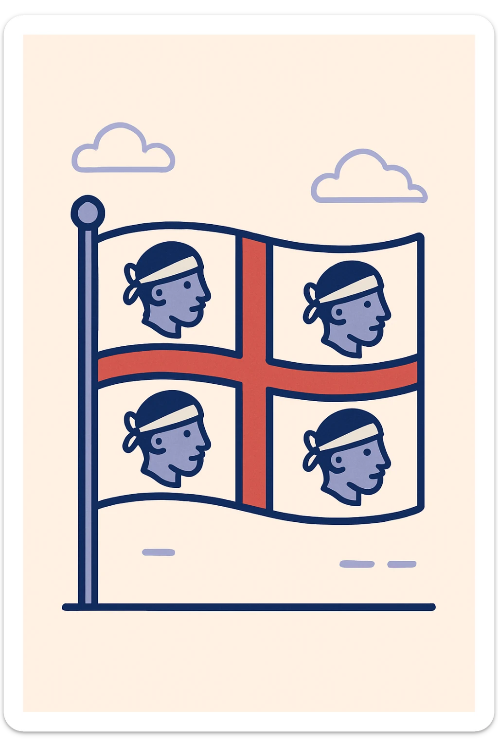 flag of Sardinia with a red cross and four Moors' heads, clean flat icon style sticker