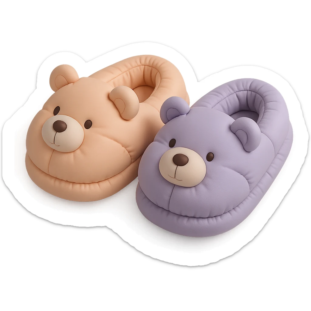 pair of cozy animal-shaped bedroom slippers in pastel colors, cushion style sticker