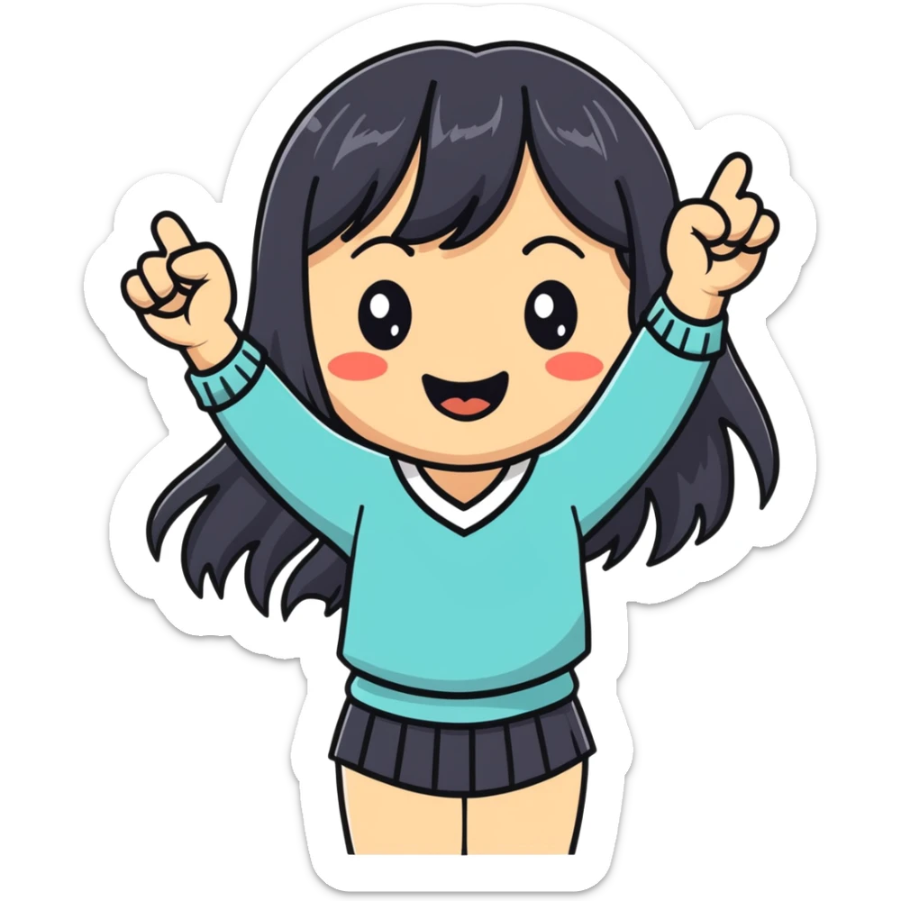 Asian woman with long black straight hair with bangs cheering for Doosan Bears baseball team sticker