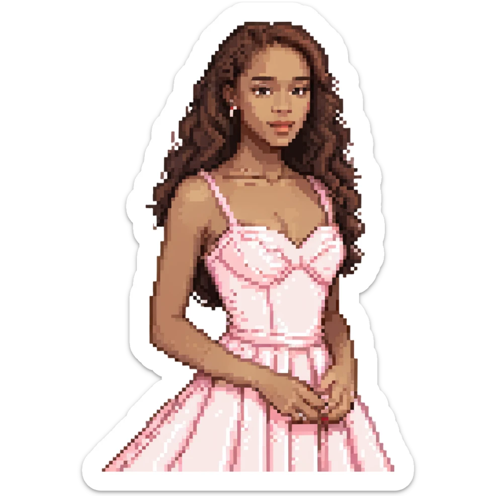 vintage rococo mixed woman with brown hair and light skin in a light pink beautiful gown sticker