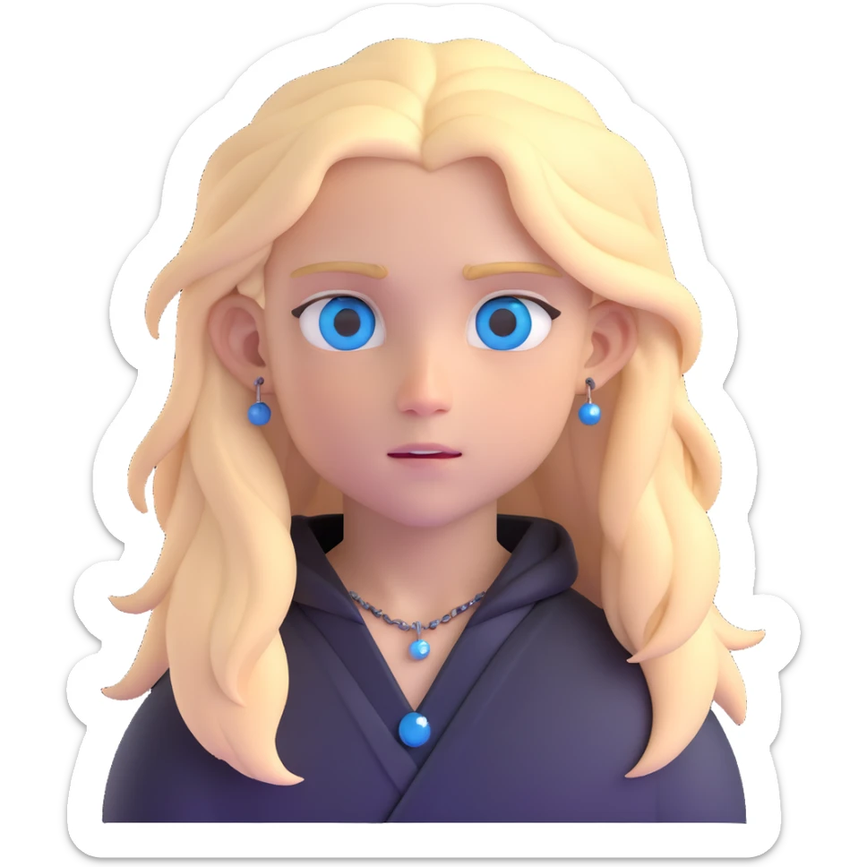 boy with long light blonde hair, dark blue eyes, multiple facial piercings, all black outfit sticker