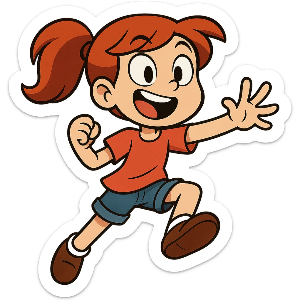 cartoon-style girl in a dynamic and expressive pose sticker