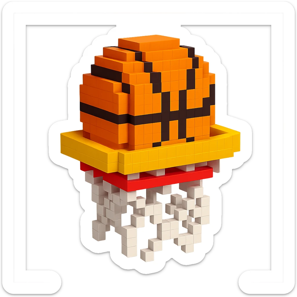 Voxel-style basketball in a net, no background, variation 3. sticker