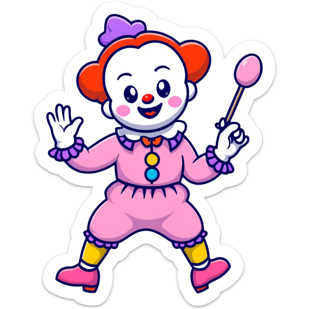 Chica bailando con sonajeros vestida de payasa rosa palo sticker